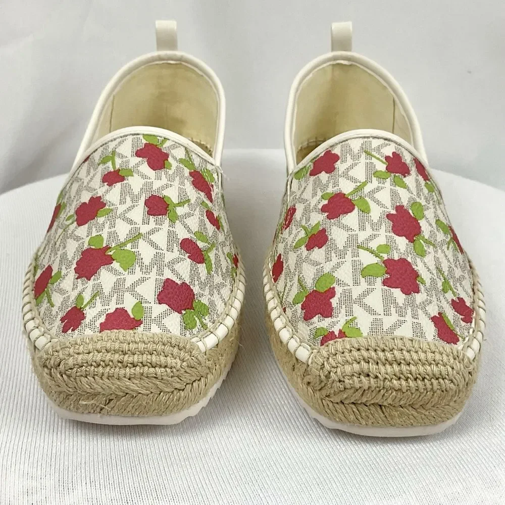 Michael Kors Lenny Espadrille Slip On Shoes Sz 7.5 M New Rose & Signature Flats